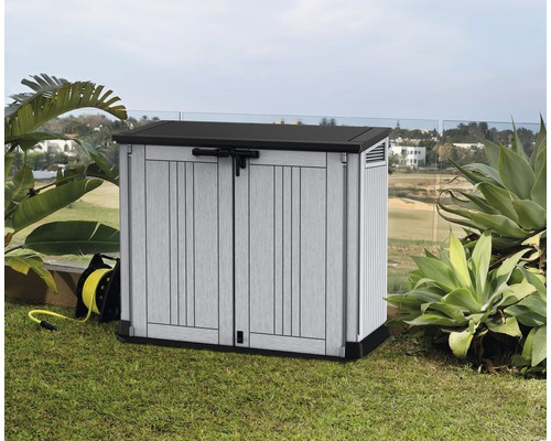 Kunststof tuinkast met dubbele deur voor buitenopslag