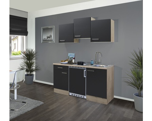 FLEX WELL Minikeuken met apparatuur Santo antraciet mat 150,5x60 cm FLEX WELL Minikeuken met apparatuur Santo antraciet mat 150,5x60 cm