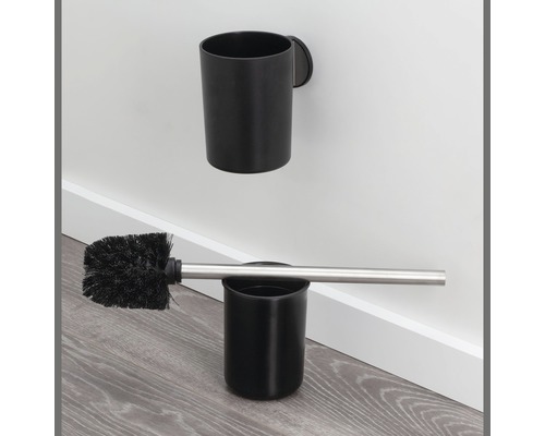 Zwarte toiletset met borstel en houder voor wandmontage