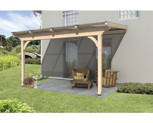SKAN HOLZ Douglas Terrasoverkapping Ravenna onbehandeld, 434x350x284 cm Houten terrasoverkapping met tuinmeubelen op terras