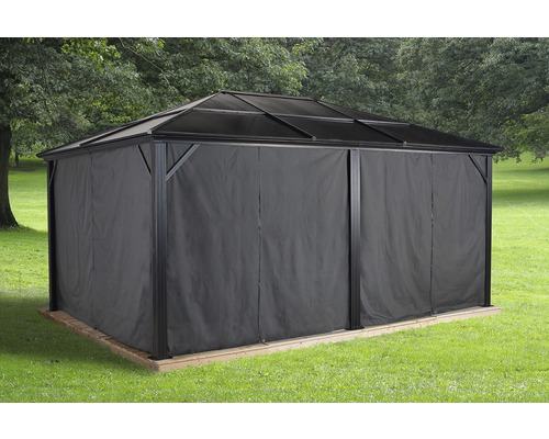 Tuinpaviljoen met ondoorzichtige zijpanelen op een gazon