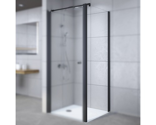 BREUER Zijwand Elana 6 voor douche- en pendeldeur 75x200 cm zwart Douchescherm met zwart frame in de badkamer