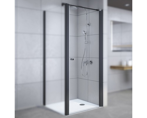BREUER Douchedeur Elana 6 voor douchewand scharnierzijde rechts 80x200 cm zwart Douchecabine met hoofddouche, handdouche en kraan in een badkamer