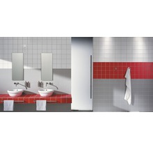 Badkamer met twee wastafels, spiegels en tegels