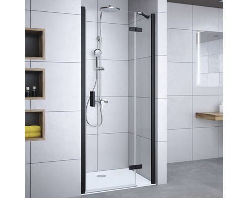 BREUER Nis douchedeur Panorama scharnierzijde rechts 80x200 cm zwart Douchecabine met zwart frame en douche in moderne badkamer
