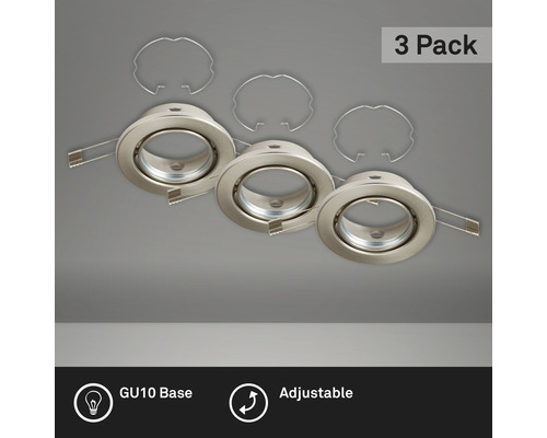 BRILONER Inbouwring set 7110 Ø 86 mm nikkel mat (excl. lichtbron), 3 stuks Drie inbouwspots met GU10 fitting en bevestigingsklemmen, verstelbaar