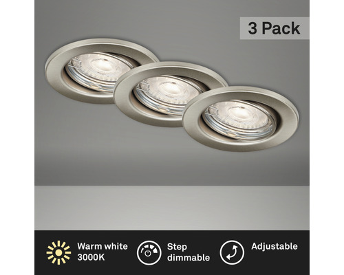 BRILONER LED Inbouwspot set 7050 Ø 86 mm nikkel mat, 3 stuks