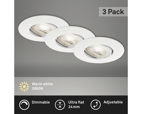 Drie LED inbouwspots in een set, warm wit licht, dimbaar en verstelbaar