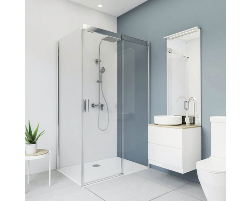 BREUER Doucheachterwand DecoMotion wit 210x100 cm Badkamer met douchecabine, wastafel en toilet