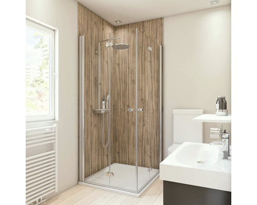 BREUER Doucheachterwand Decodesign beige 255x150 cm Moderne badkamer met douchecabine, wastafel en toilet