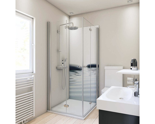 BREUER Doucheachterwand DecoMotion grijs-blauw 210x90 cm Hoekdouche met douchearmatuur en waterdesign in de badkamer