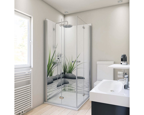 BREUER Doucheachterwand DecoMotion grijs-blauw 210x90 cm Badkamer met douchecabine met steenmotief, toilet en wastafel