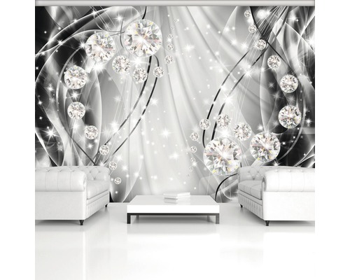 Woonkamer met fotobehang met diamantpatroon