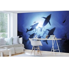 Woonkamer met fotobehang onderwaterwereld, walvissen en duiker