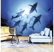 Woonkamer met foto van onderwater met walvissen