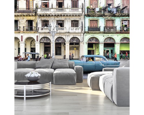 Fotobehang met stadsgezicht van Havana, Cuba, met woonkamer op de voorgrond