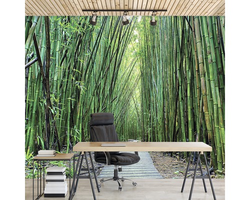 Wandafbeelding met bamboebos in kantoor