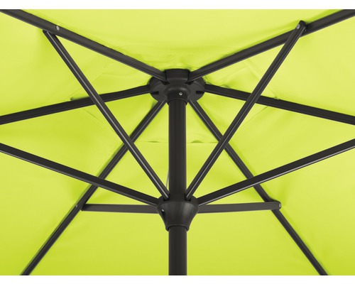 Detailaanzicht van de parasol met focus op baleinen en mast
