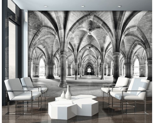 Fotobehang met stenen gewelfmotief in een interieur