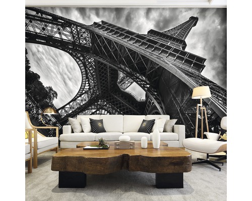 Woonkamer met fotobehang van de Eiffeltoren