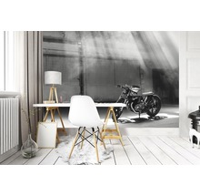 Moderne werkkamer met fotobehang van een motorfiets