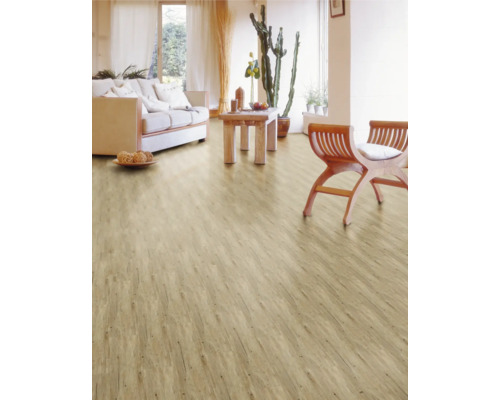 Lichte woonkamer met houten vloer, bank, tafel en stoelen.