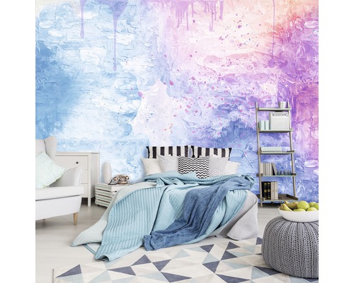 Slaapkamer met aquarel fotobehang, bed en meubels