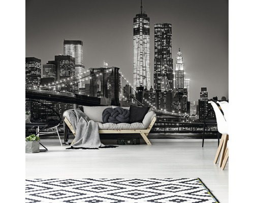 Woonkamer met fotobehang in New York design met brug en wolkenkrabbers