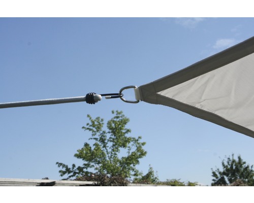 Detailopname van een zonnescherm met bevestigingsmaterialen en spankabel