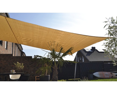 FLORACORD Schaduwdoek wind- en waterdoorlatend beige 250x300 cm Rechthoekig schaduwdoek van stof boven een terras