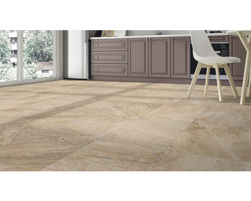 Keuken met vloertegels in steenlook