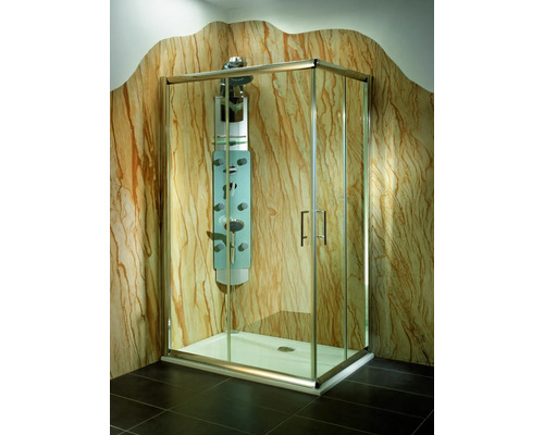 Hoekdouche met douchezuil in een badkamer