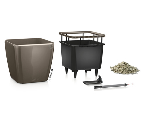 Bloempotset met inzetstuk, waterniveau-indicator en plantgranulaat