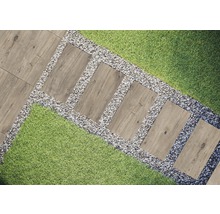 Tuinpad met stenen platen, grind en gazon