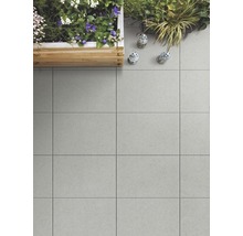 Tegels op een terras met planten en decoratie.