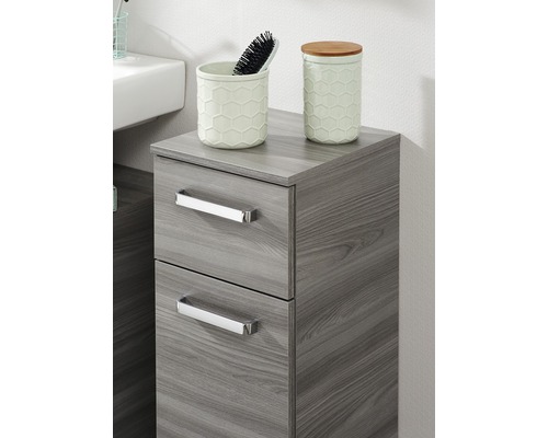 Grijze badkamer onderkast met twee lades en opbergbakken