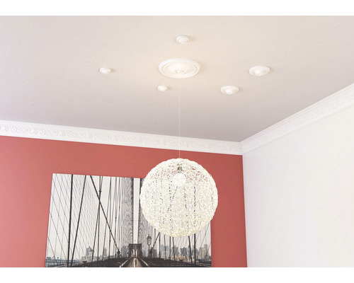 Interieur met plafondrozetten en sierlijsten voor het plafond