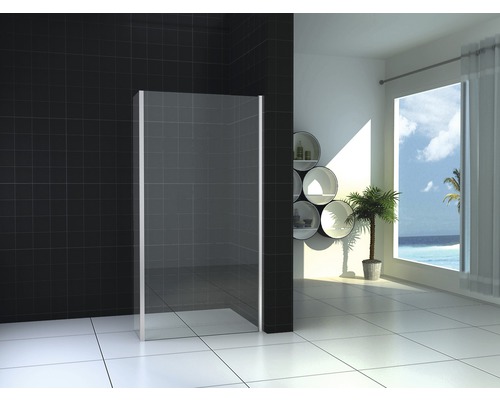 Badkamer met glazen douchewand en wit frame