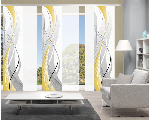 Kameroverzicht met schuifgordijnen met golfpatroon