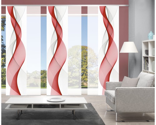 Kamerzicht met schuifgordijnen met abstract golfpatroon