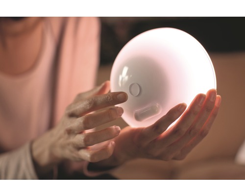 Vrouw houdt een bolvormige lamp in haar handen