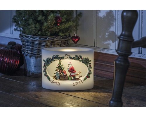 KONSTSMIDE Kerstverlichting LED kerstman met kind lamp neutraalwit Ø10 cm H 16 cm Decoratieve kerstkaars met kerstmanmotief naast kleine kerstboom