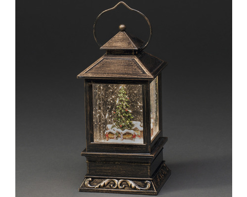 Decoratieve lantaarn met sneeuwbol en kerstboom