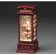 Decoratief kersthuis met kerstman aan de telefoon en de tekst Vrolijk Kerstfeest