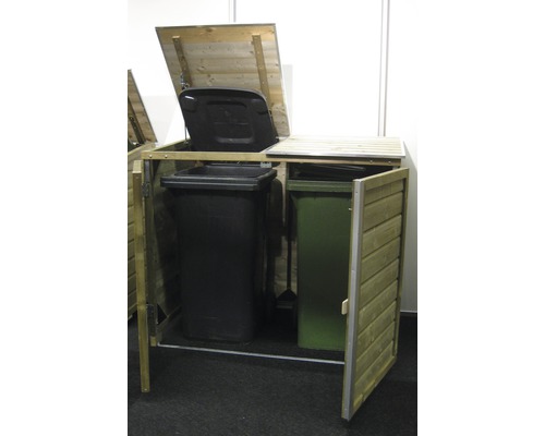 Afvalcontainerbox van hout met twee afvalcontainers