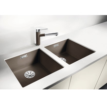 Spoelbak met twee bakken en kraan op een werkblad