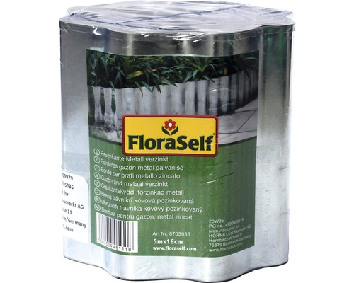 FLORASELF® Borderrand metaal verzinkt H 16 cm x 500 cm FloraSelf gazonrand van verzinkt metaal, 5 meter bij 16 centimeter, verpakt