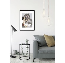 Decoratieve afbeelding met de beer Baloe en Mowgli met de tekst Berenknuffel in een woonkamer.