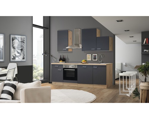 FLEX WELL Keukenblok met apparatuur Tiago basaltgrijs mat 220x60 cm FLEX WELL Keukenblok met apparatuur Tiago basaltgrijs mat 220x60 cm