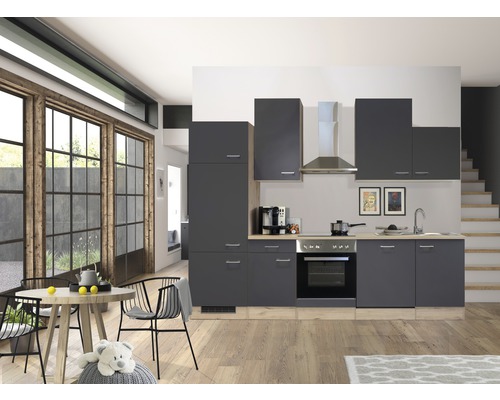 FLEX WELL Keukenblok met apparatuur Tiago basaltgrijs mat 280x60 cm FLEX WELL Keukenblok met apparatuur Tiago basaltgrijs mat 280x60 cm